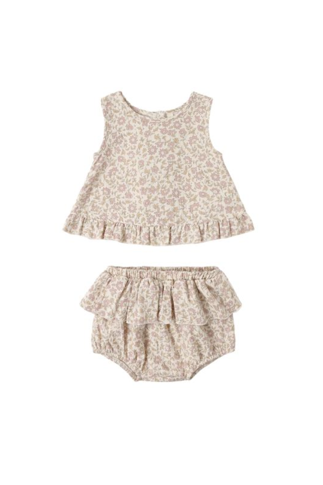 Quincy Mae Ruffled Tulip Top + Bloomer Set - Dahlia
