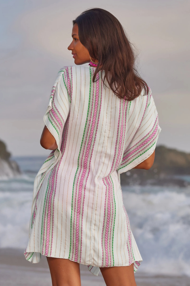 Becca Radiance Woven Tunic - White/Azalea Multi