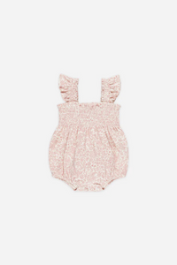 Quincy Mae Smocked Ruffle Sleeve Romper - Pink Blossom