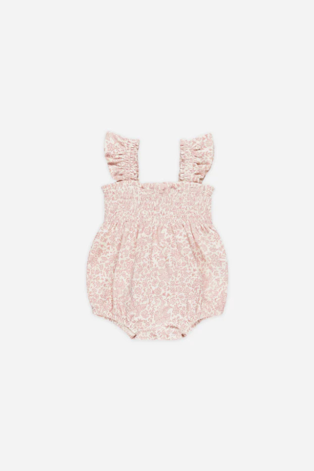Quincy Mae Smocked Ruffle Sleeve Romper - Pink Blossom