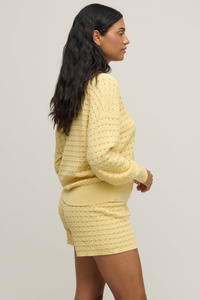 Barefoot Dreams Heathered Cotton Tulip Pointelle Collared Pullover with Short Set - HE Canary