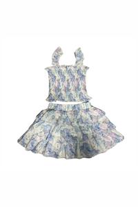 Tweenstyle Hydrangea Print Smocked Strap Top and Layered Tiered Skirt Set