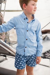 SWB Saint Simons Swim Trunk - Navy/White Fish
