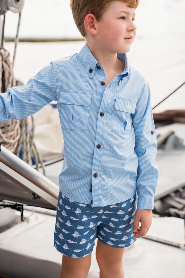 SWB Saint Simons Swim Trunk - Navy/White Fish