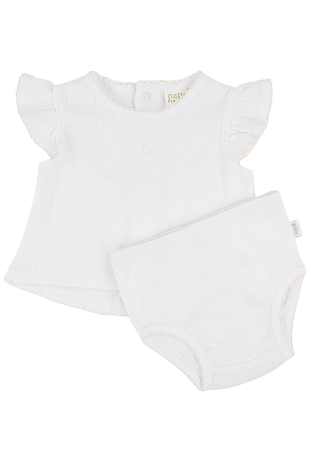 Paty Pointelle Diaper Set - White/Pink