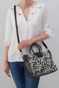 HOBO Sheila Medium Satchel - Black and White Leopard