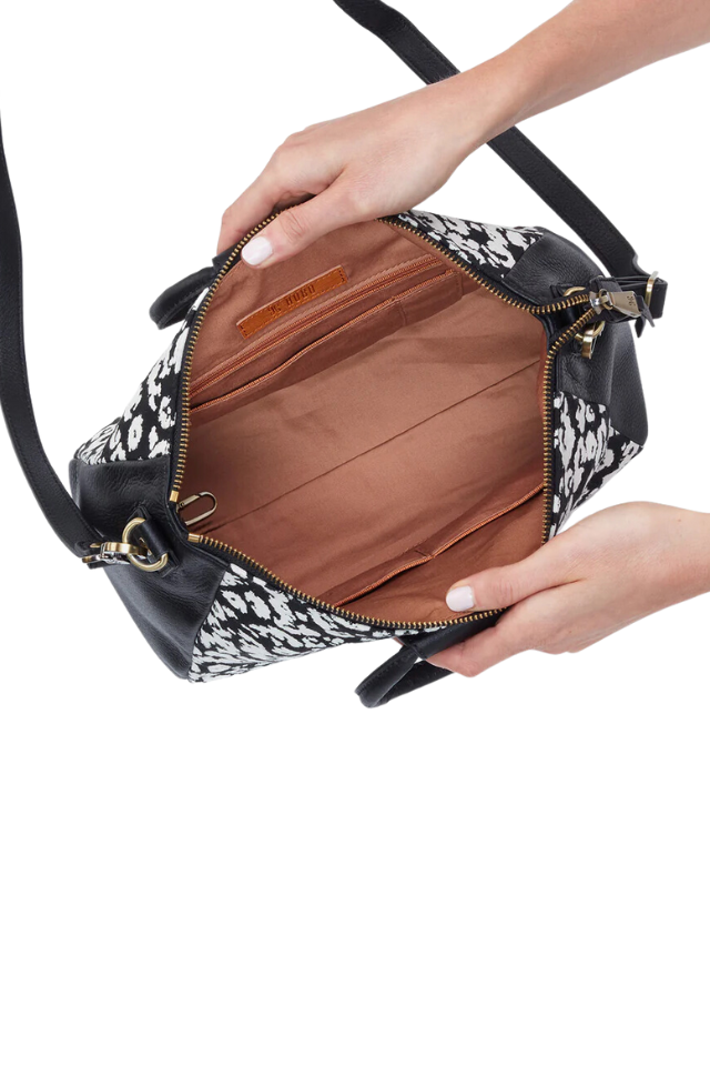 HOBO Sheila Medium Satchel - Black and White Leopard