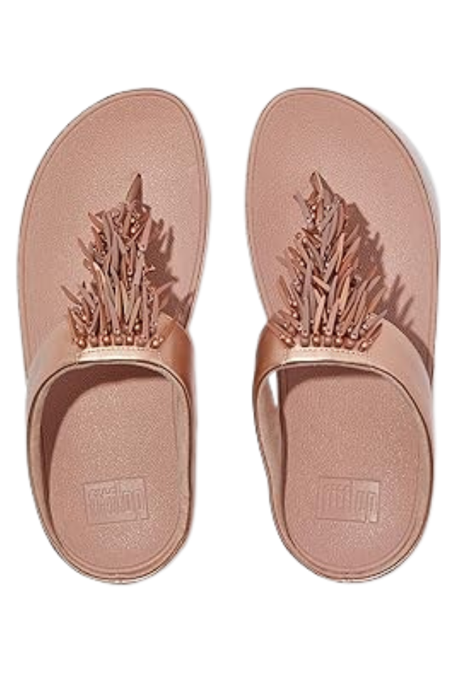 Fit Flop Rumba Beaded Metallic Toe Post Sandals - Rose Gold